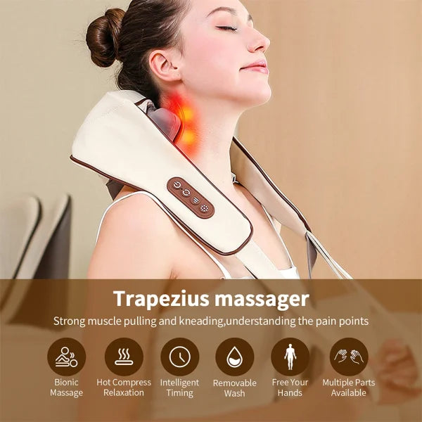 Electric Shoulder Kneading Massager Automatic Neck Back Massager Wireless Back Muscle Trapezius Relaxing Massage Pillow