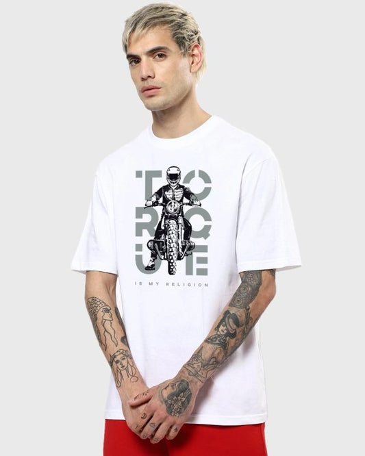 White Torque Graphic Printed Oversized T-shirt